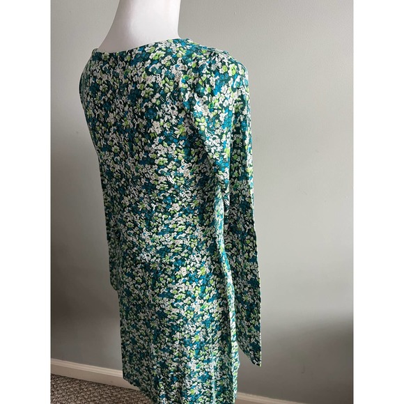 BP Green Floral Knit Dress Long Sleeve V neck Sheath Size M Earth Friendly NEW - Picture 9 of 12